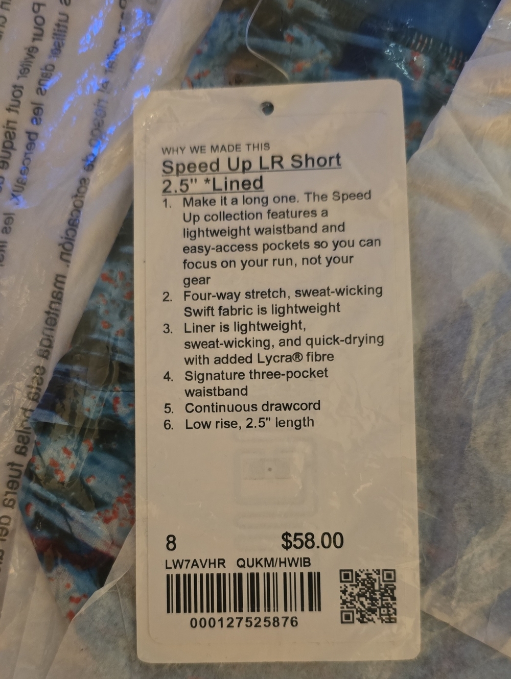NWT! Women's Lululemon Speed Up LR Short 2.5" in Blue/Red Print Size 8